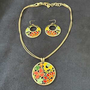 Brighton Midnight Meadow multicolor enamel floral pendant necklace & earring set
